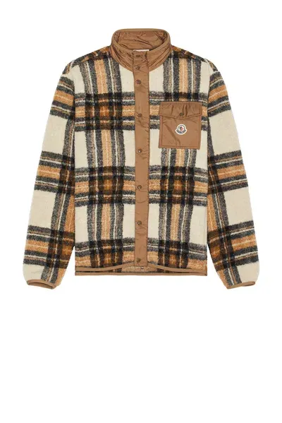 Moncler Zip Up Cardigan In Beige