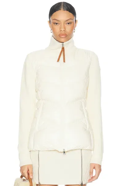 Moncler Zip Up Cardigan In White