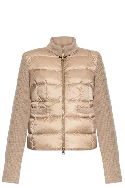 Moncler Zipped Knitted Cardigan In Beige