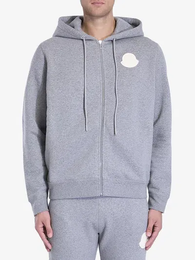 Moncler Zipup Hoodie In Cotton In Grey