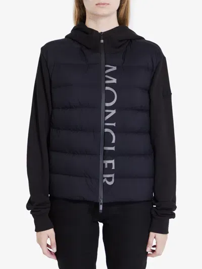 Moncler Zipup Padded Hoodie In Black