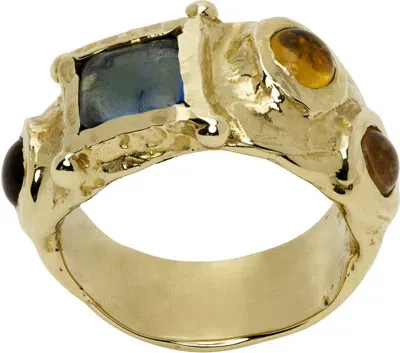 Mondo Mondo Gold Suede Ring In Light Blue