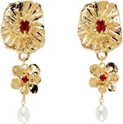 Mondo Mondo Gold Venus Drop Earrings In Ruby