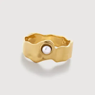 Monica Vinader Gold Capri Button Pearl Stacking Ring Pearl