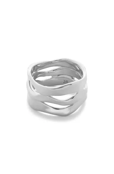 Monica Vinader The Wave Triple Band Ring In Silver