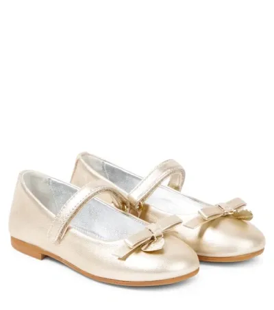 Monnalisa Kids' Bow-detail Leather Mary Jane Flats In Metallic