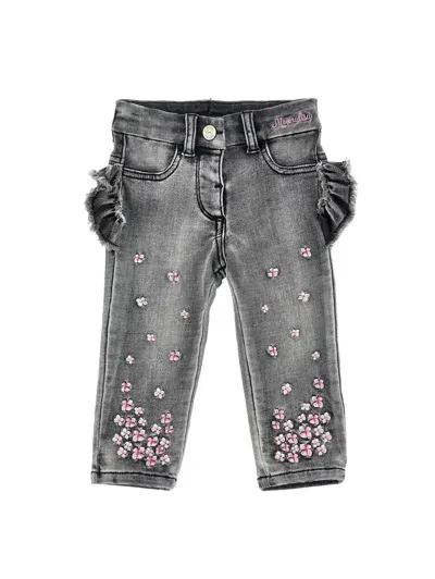 Monnalisa Babies' Embellished Stretch Cotton Jeans In Grey