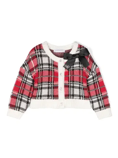 Monnalisa Babies' Checked Crew-neck Cardigan In Red