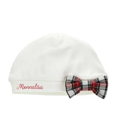 Monnalisa Kids' Cotton Check Bow Hat In Neutral