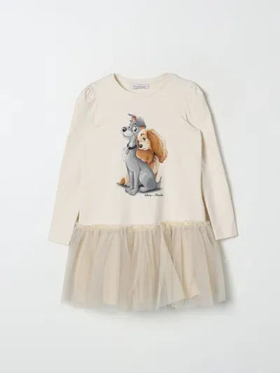 Monnalisa Kids' Lady And The Tramp Print Dress In Cream