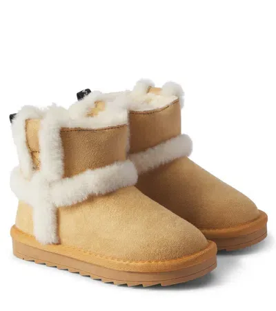 Monnalisa Kids' Faux Shearling-trimmed Ankle Boots In Beige