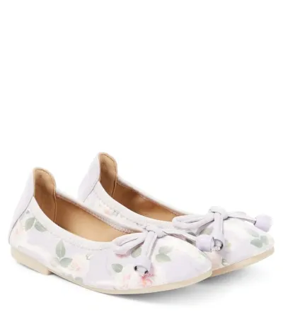 Monnalisa Kids' Floral Faux Leather Ballet Flats In Purple