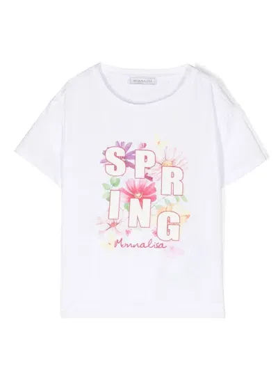 Monnalisa Kids' T-shirt Mit Blumen-print In White