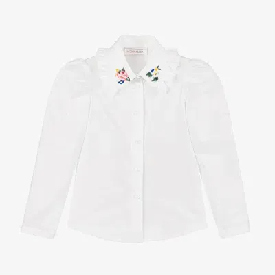 Monnalisa Kids' Girls White Cotton Flower Blouse