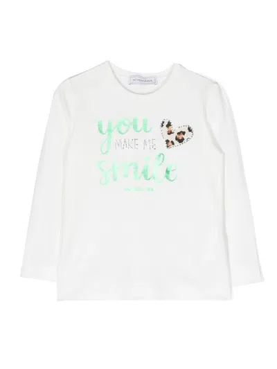 Monnalisa Kids' Graphic-print Long-sleeve T-shirt In White