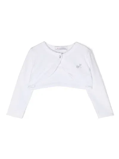 Monnalisa Babies' Rhinestone-logo Cropped Cardigan In Weiss