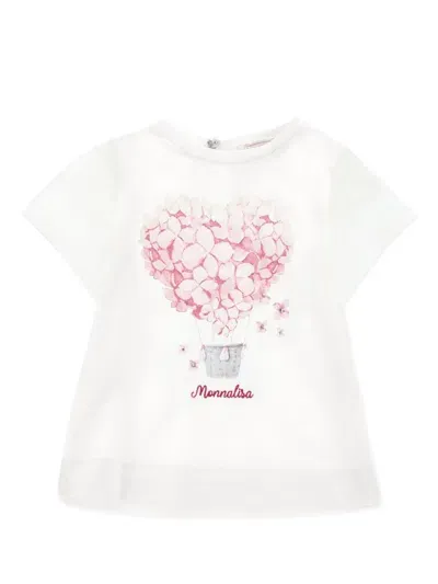 Monnalisa Babies' Logo-embroidered T-shirt In Ivory