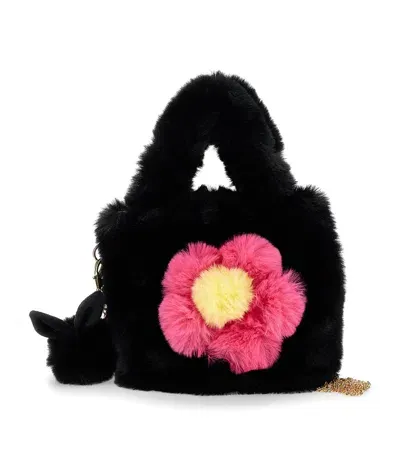 Monnalisa Kids' Plush Flower Shoulder Bag In Black