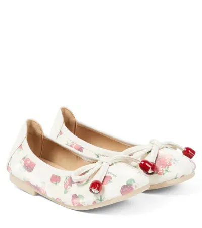 Monnalisa Kids' Cherry-print Ballerina Shoes In Neutrals