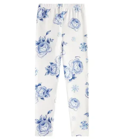 Monnalisa Kids' Bedruckte Leggings Roses Snowflakes In Weiss