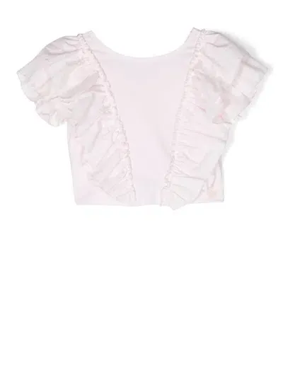 Monnalisa Kids' Ruffle-trim Cotton T-shirt In Pink