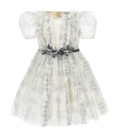 Monnalisa Kids' Ruffled Polka-dot Belted Dress In White