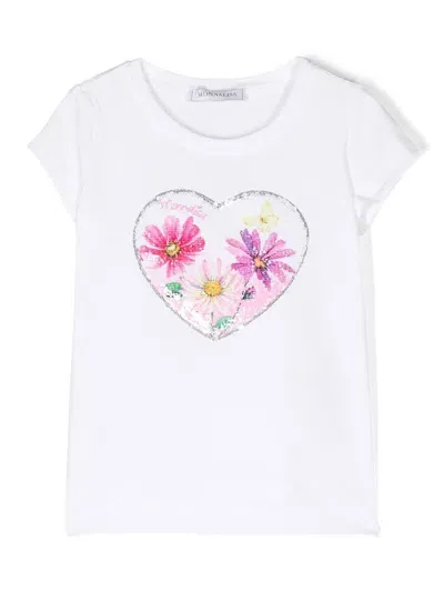 Monnalisa Kids' Sequin-embellished Floral T-shirt In White