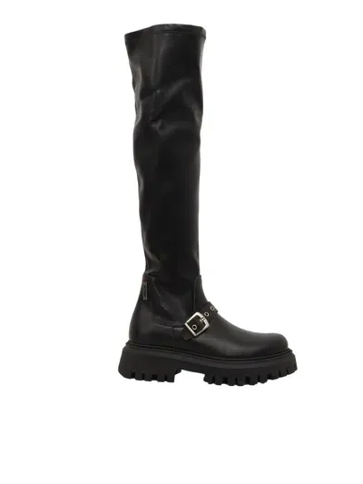 Monnalisa Kids' Decorative-buckle Leather Boots In Black