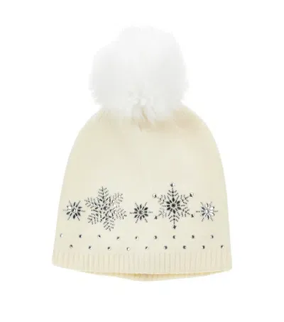 Monnalisa Kids' Snowflake Pattern Beanie In White