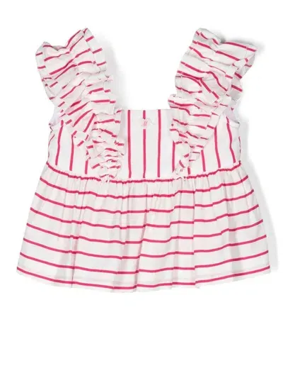 Monnalisa Kids' Stripe-print Ruffled Top In White