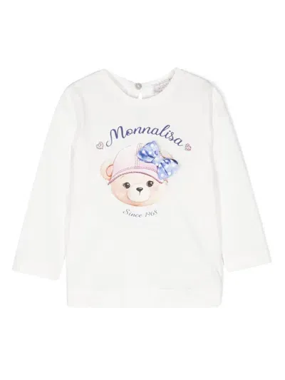 Monnalisa Babies' Teddy Bear-print Cotton T-shirt In White