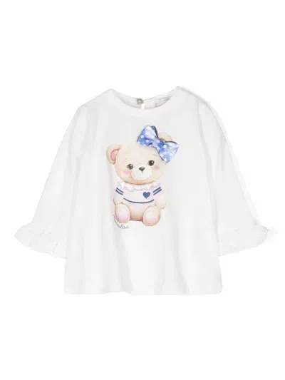 Monnalisa Babies' Teddy Bear-print T-shirt In White