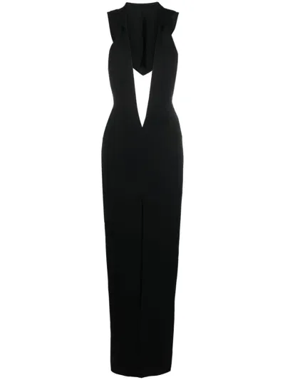 Monot Long Black Crepe Dress