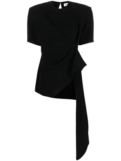 Monot Draped Flared-hem T-shirt In Black