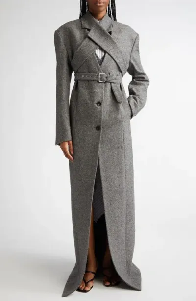 Monse Crisscross Lapel Virgin Wool Herringbone Tweed Coat In Charcoal