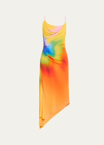 Monse Draped Rainbow Orchid Asymmetric Slip Dress In Multi