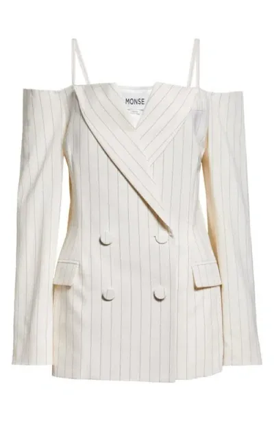 Monse Pinstripe Double Breasted Cold Shoulder Blazer In Ivory