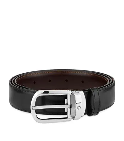 Montblanc Leather Horseshoe Reversible Belt In Black