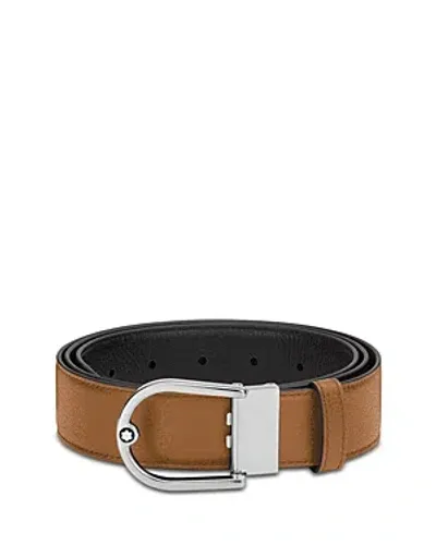 Montblanc Horseshoe Buckle Grainy Caramel/black 35mm Reversible Leather Belt