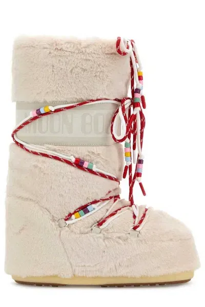 Moon Boot Icon Logo Printed Beads Boots In Cream