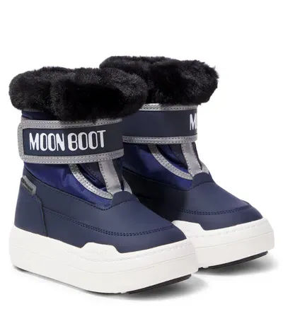 Moon Boot Kids' Junior Park Strap Faux Fur-trimmed Snow Boots In Blue