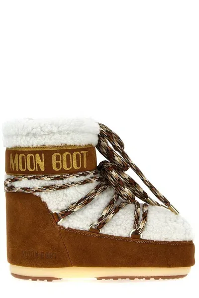 Moon Boot Logo Printed Shearling Lace In Whisky/off White