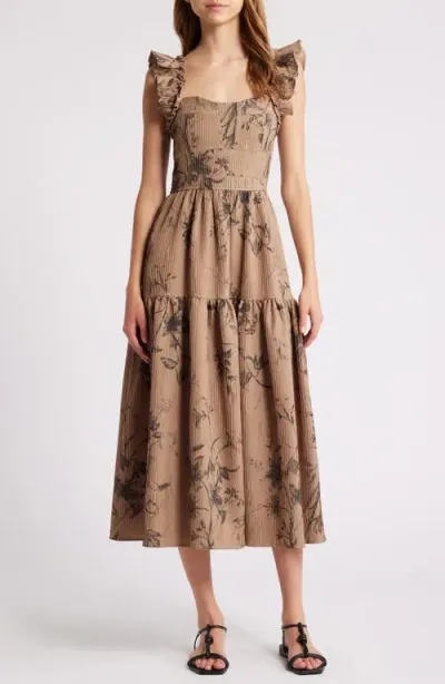 Moon River Floral Sundress In Mocha Multi