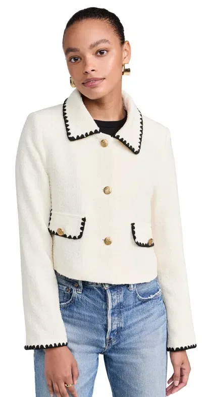 Moon River Long Sleeve Button Closure Cropped Blazer Ivory