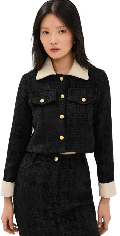 Moon River Long Sleeve Gold Button Closure Cropped Blazer Black