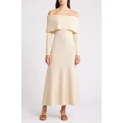 Moon River Off The Shoulder Long Sleeve Knit Dress In Oatmeal