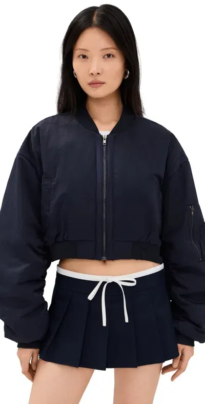 Moon River Oversized Bomber Jacket Navy