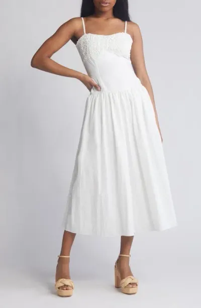 Moon River Sweetheart Neck Midi Sundress In Ivory