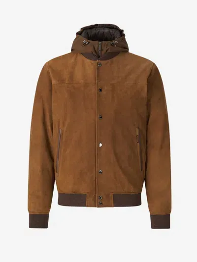 Moorer Hooded Bomber Jacket In Brown