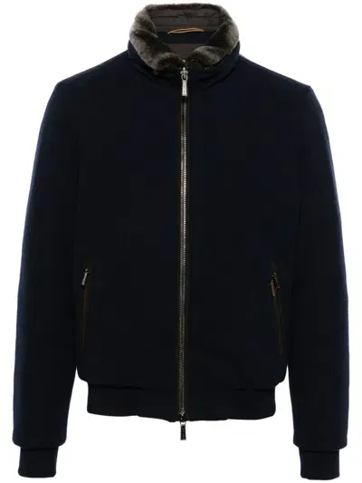 Moorer Zip-up Fleece Jacket In Blue